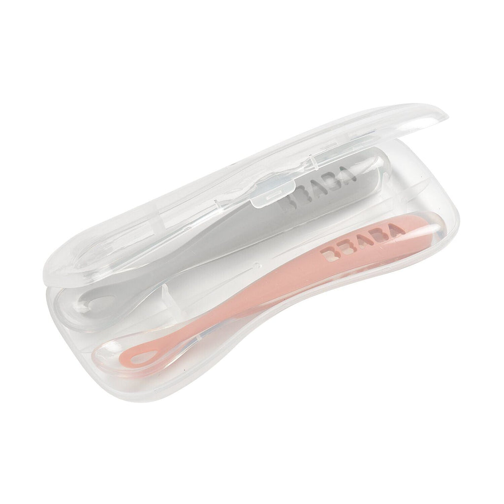 Set von 2 Easy-Grip 1st Stage Silicone Spoons + Lagergehäuse