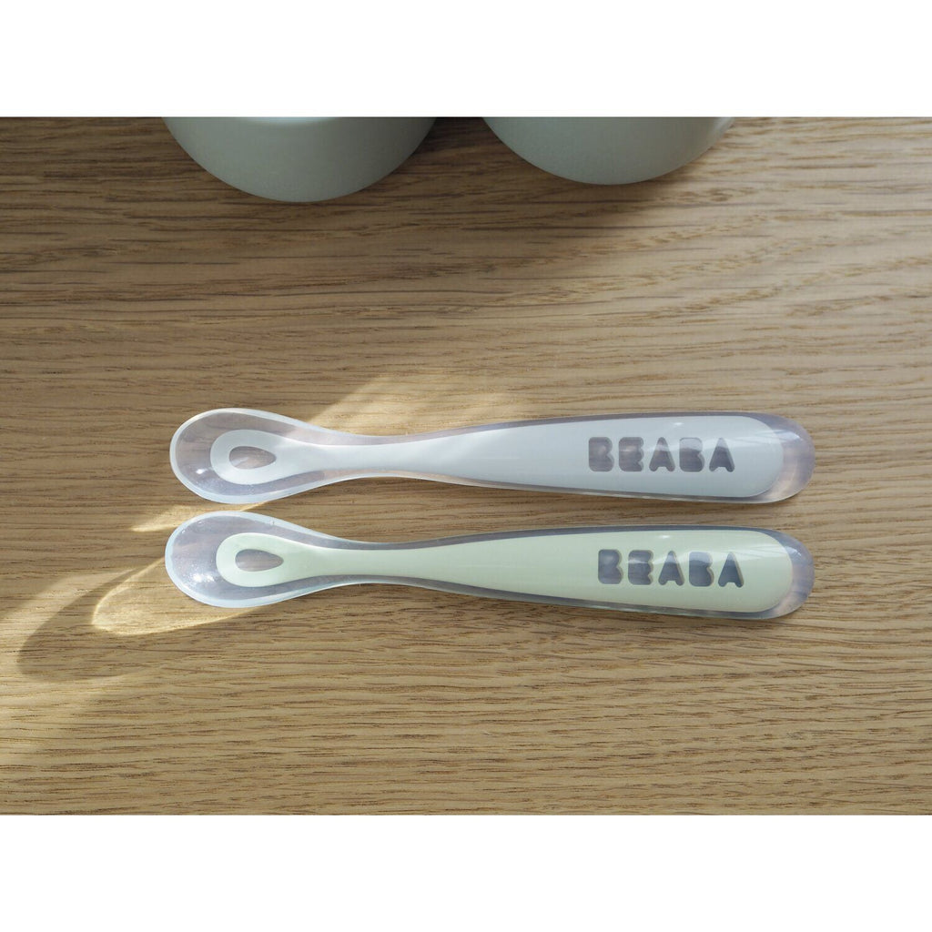 Set von 2 Easy-Grip 1st Stage Silicone Spoons + Lagergehäuse