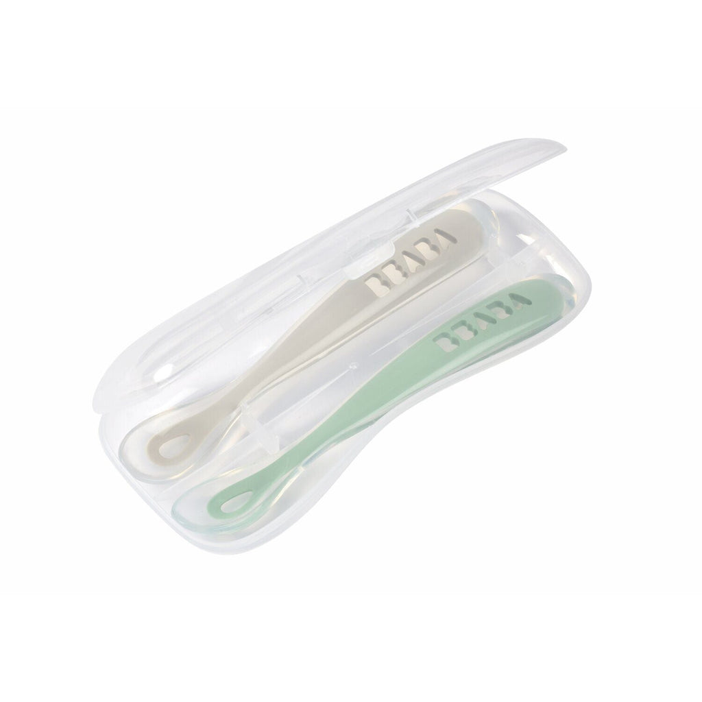 Set von 2 Easy-Grip 1st Stage Silicone Spoons + Lagergehäuse
