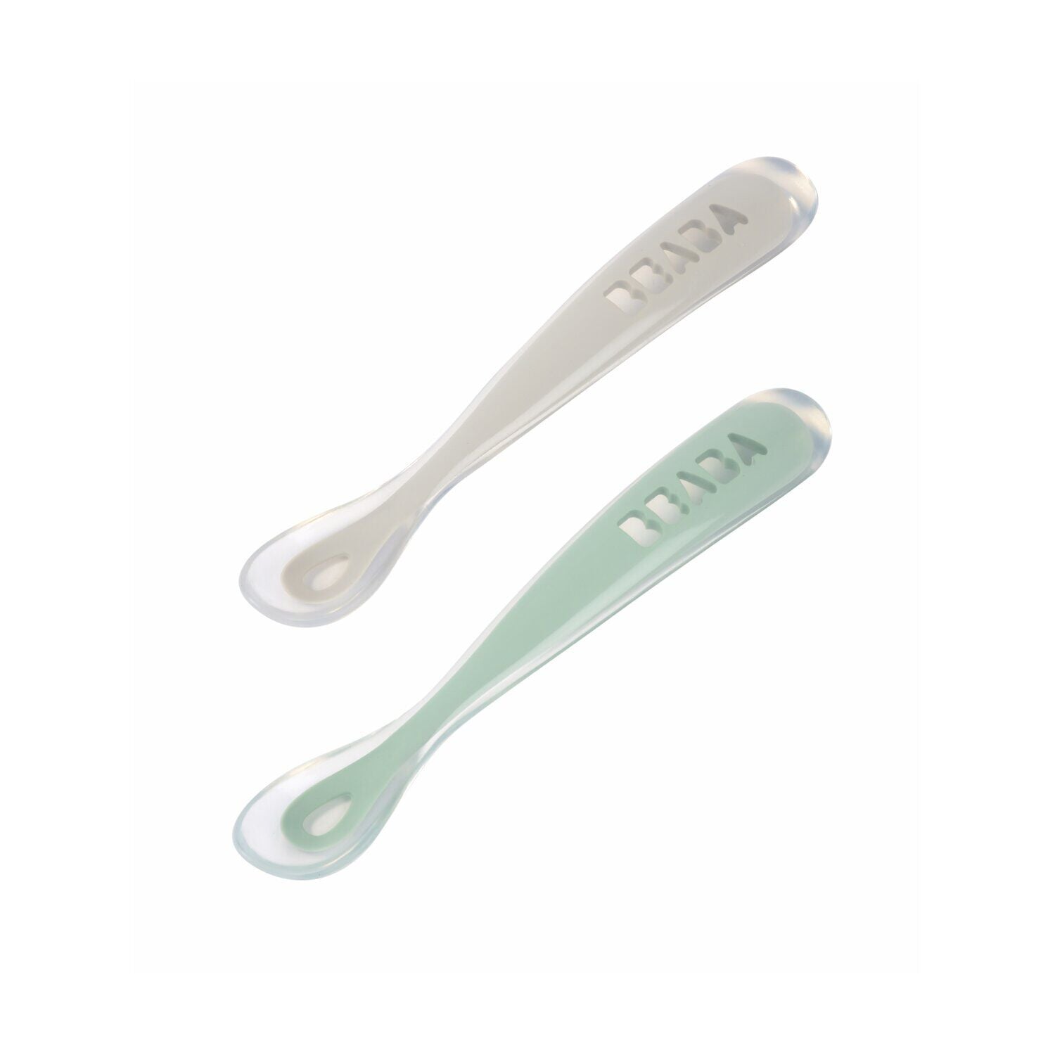 Set von 2 Easy-Grip 1st Stage Silicone Spoons + Lagergehäuse